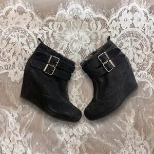 Black Wedge Buckle Boots Indie Sleaze Slavic Bimbo 90s Vamp Grunge